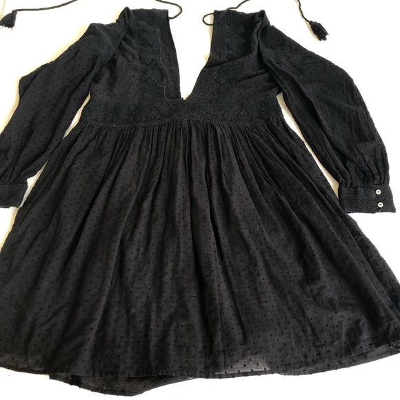 Free People Sugarpie Mini Black Deep V Boho Dress - Picture 4 of 6